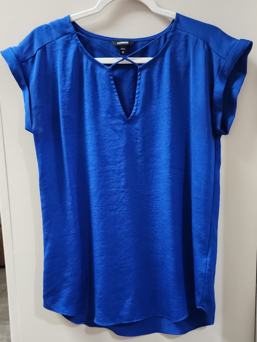 Express Women's Cobalt Blue Keyhole Short Sleeve Blouse